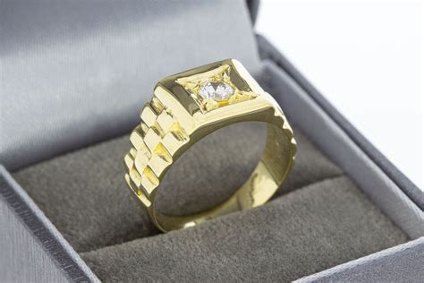 14 Karaat gouden Rolex style saffier ring 